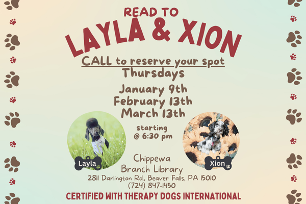 READ to Layla & Zion, Therapy Dogs 