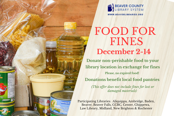 Food For Fines in December, at your local library